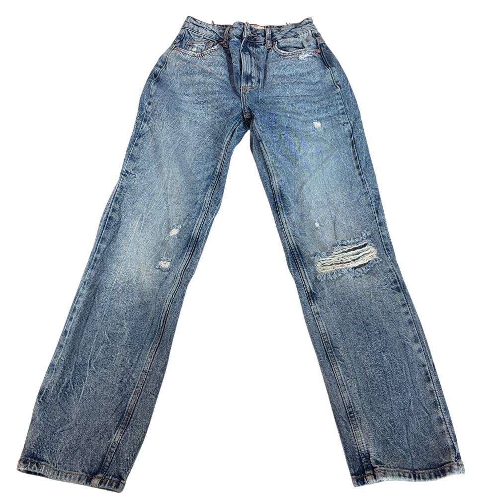 We the Free womens high rise distressed straight leg jeans. Size 25. light rinse
